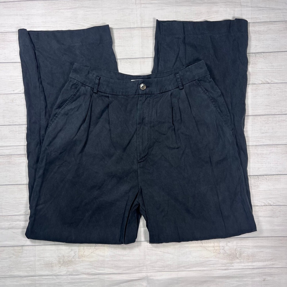 Reformation Mason Trousers Size 10 Black Wide Leg Pleated High Rise Tencel Pants